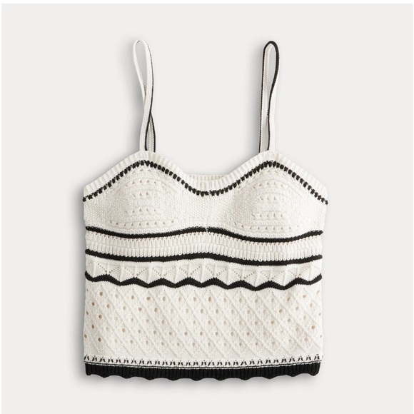 Olive + Oak Crochet Pointelle Knit Tank Top L Ivory Black Festival New w/Defect - Picture 2 of 11